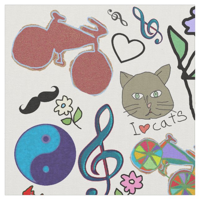 colorful girly stamp fabric (Close Up)