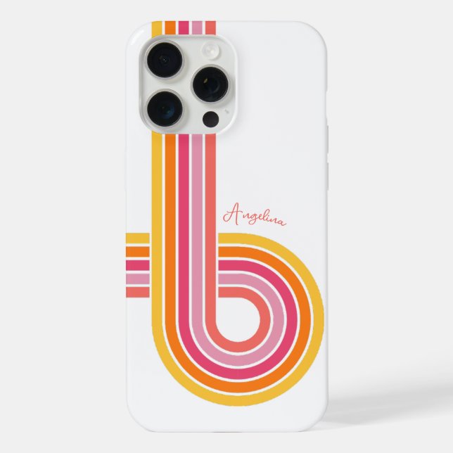 Colorful Girly Stripes Pattern with Name Iphone Case (Back)