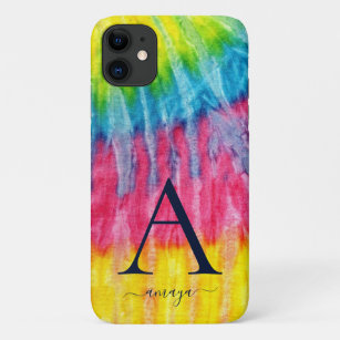 Colorful Girly Tie Dye Monogram  iPhone 11 Case