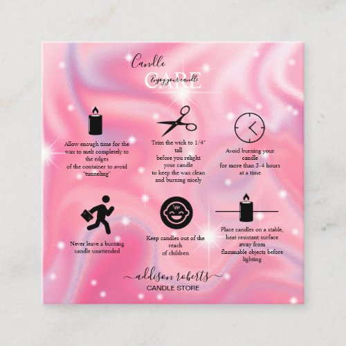 Colorful Glam Iridescent Sparkle Candle Care   Squ Square Business Card