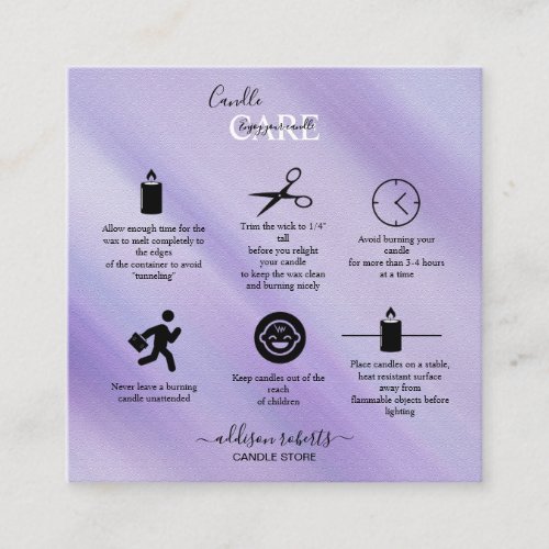 Colorful Glam Iridescent Sparkle Candle Care Square Business Card