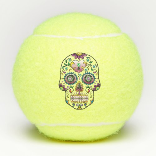 Colorful glam sugar skull tennis balls