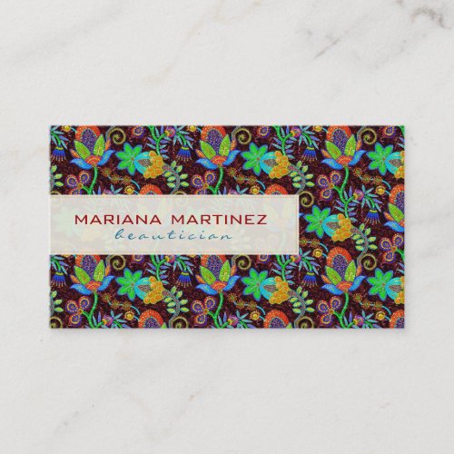 Colorful Glass Beads Look Retro Floral Design 2 Business Card