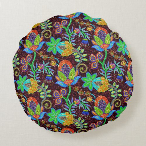 Colorful Glass Beads Look Retro Floral Design 2 Round Pillow