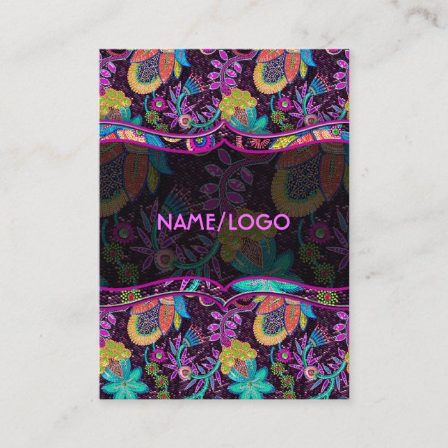 Colorful Glass Beads Look Retro Floral Design Business Card (Front)