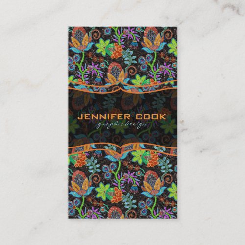 Colorful Glass Beads Look Retro Floral Design Business Card