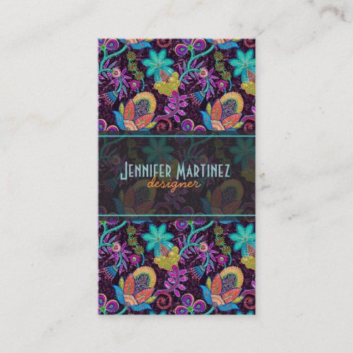 Colorful Glass Beads Look Retro Floral Design Business Card