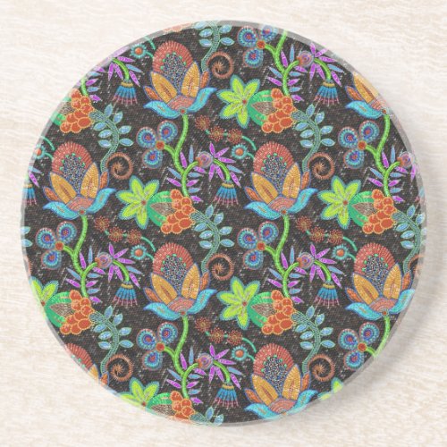 Colorful Glass Beads Look Retro Floral Design Coaster