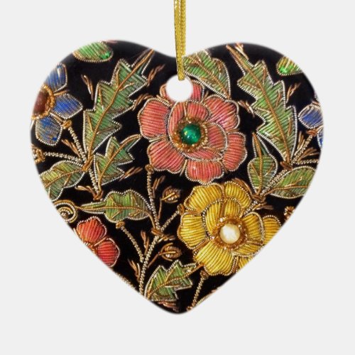 Colorful Glass Beads Vintage Floral Design Ceramic Ornament