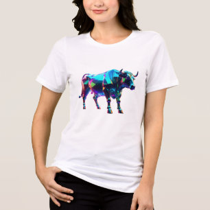 Colorful Glass Bull Digital Art – Vibrant Neon 3D  Tri-Blend Shirt