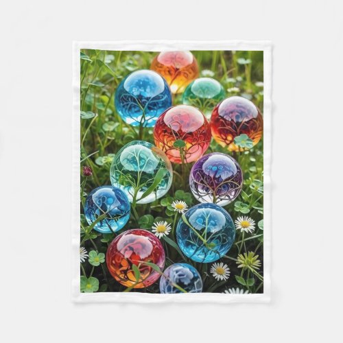 Colorful Glass Orbs in Clover Grass Fleece Blanket