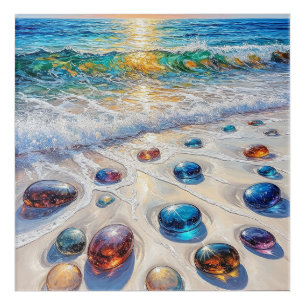 Colorful Glass Stones by the Ocean Waves Acrylic Print