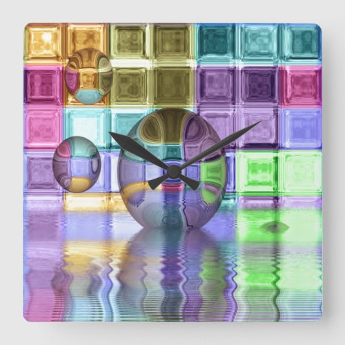 Colorful Glass Tile Worlds Square Wall Clock