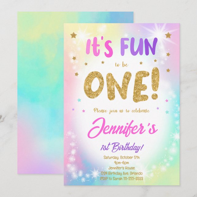 Colorful Glitter 1st Birthday Invitation (Front/Back)