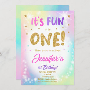 Colorful Glitter 1st Birthday Invitation