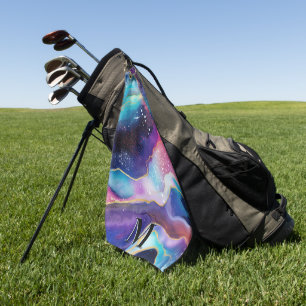 Colorful Glitter Agate Pattern Monogram Golf Towel