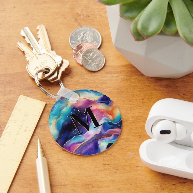 Colorful Glitter Agate Pattern Monogram Keychain (Desk)