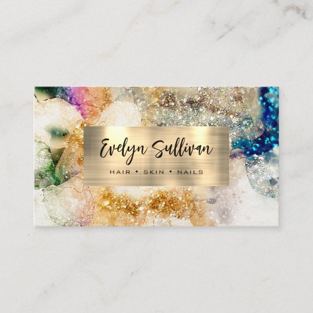 Colorful Glitter and Watercolor Business Card (Front)