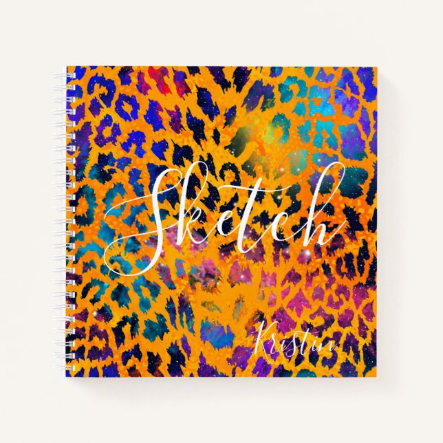 Colorful Glitter Animal Print With Name Sketchbook Notebook (Front)