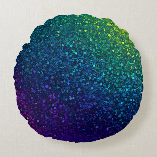 Colorful Glitter Art Round Throw Pillow (Front)
