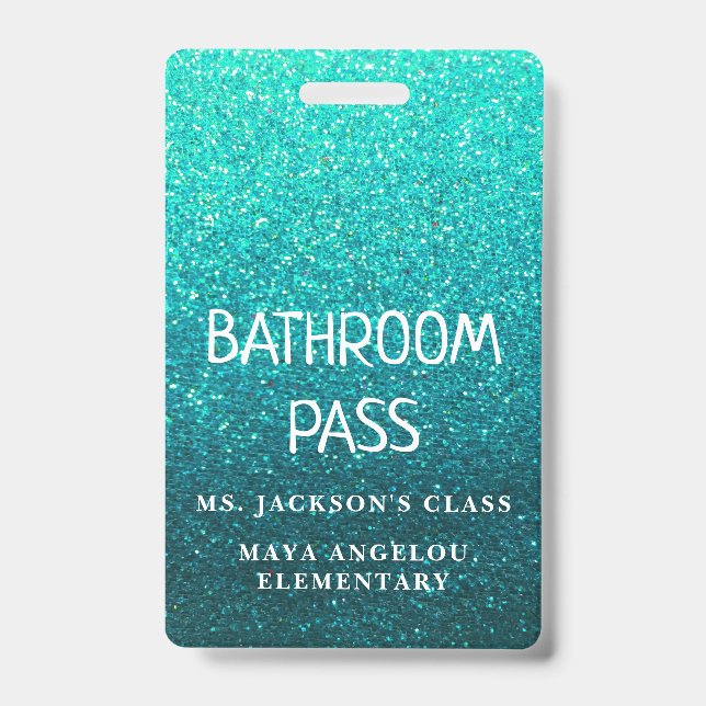 Colorful Glitter Back To School Bathroom Hall Pass Badge (Front)