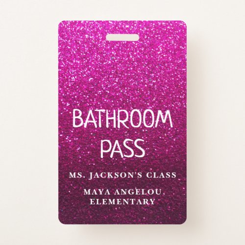 Colorful Glitter Back To School Bathroom Hall Pass Badge