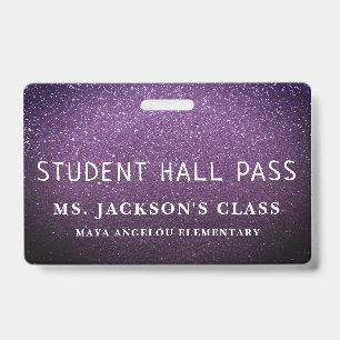Colorful Glitter Back To School Students Hall Pass Badge