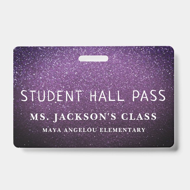 Colorful Glitter Back To School Students Hall Pass Badge (Front)