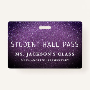 Colorful Glitter Back To School Students Hall Pass Badge