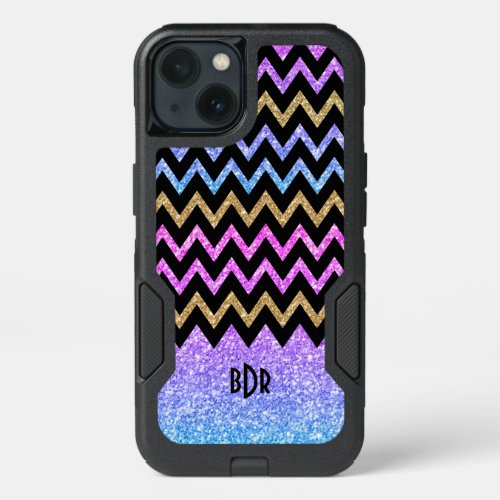 Colorful Glitter  Black Chevron iPhone 13 Case