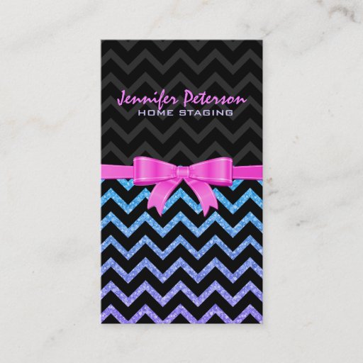 Customizable Colorful Glitter Black Zigzag Chevron Pattern 2 Business Cards
