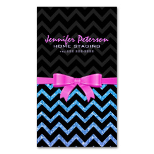 Colorful Glitter Black Zigzag Chevron Pattern 2 Magnetic Business Card