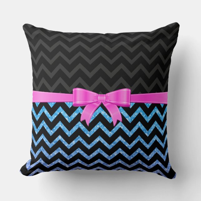 Colorful Glitter Black Zigzag Chevron Pattern Throw Pillow (Front)