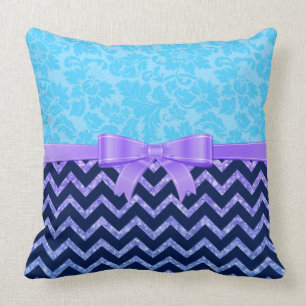 Colorful Glitter Blue Chevron Blue Damasks Throw Pillow