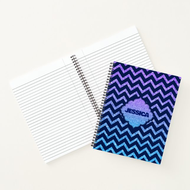 Colorful Glitter Blue Chevron Pattern Notebook (Inside)