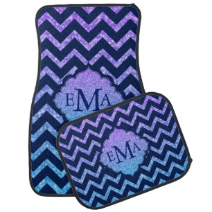 Colorful Glitter Blue Chevron Zigzag Pattern Car Mat