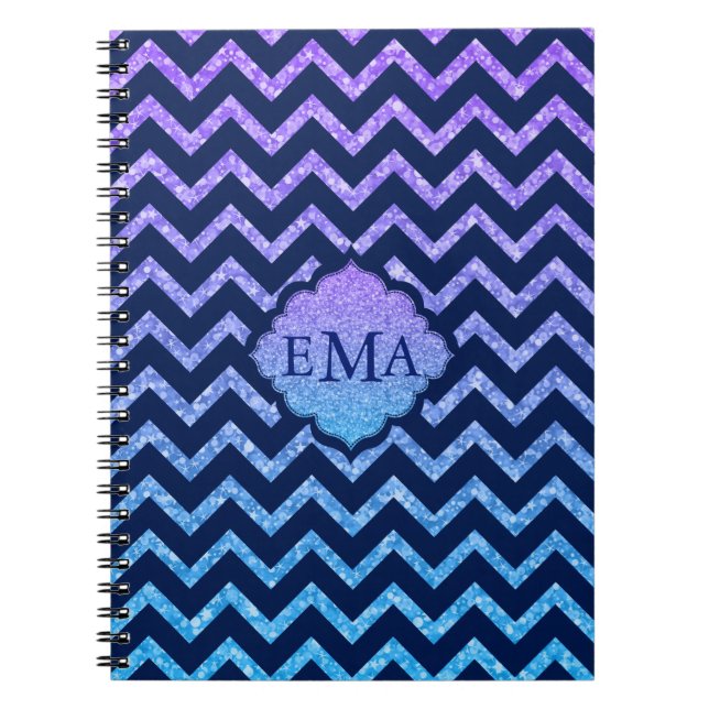 Colorful Glitter Blue Chevron Zigzag Pattern Notebook (Front)