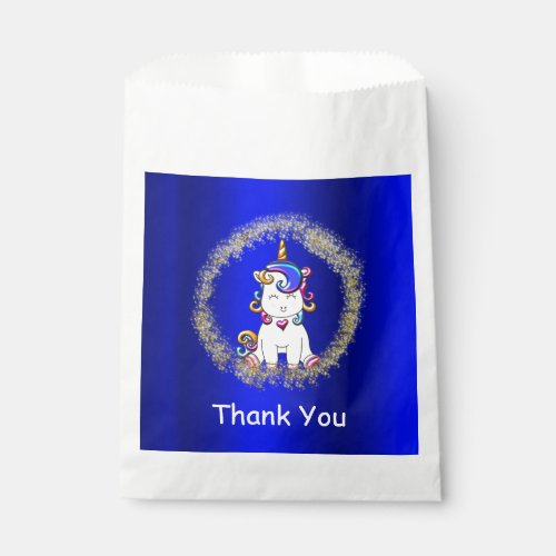 Colorful Glitter Blue Unicorn Birthday Favor Bag