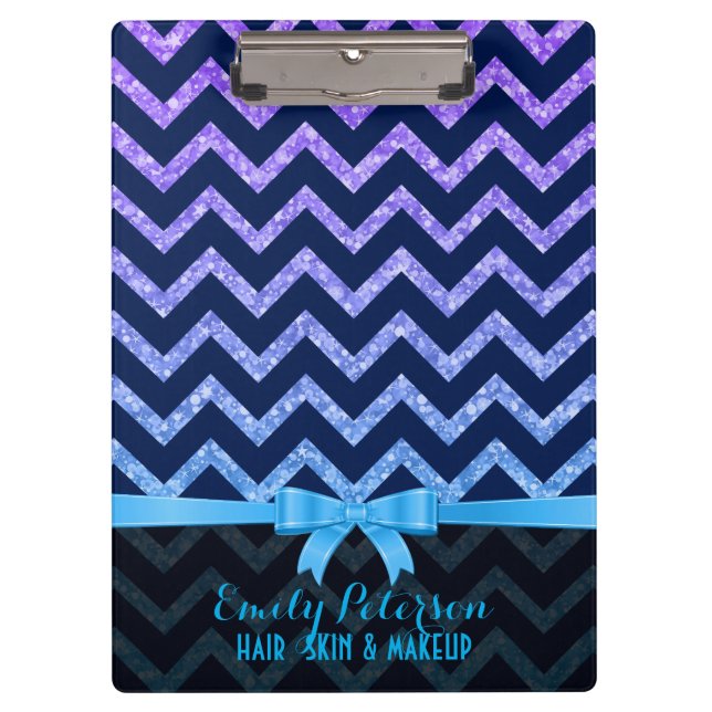 Colorful Glitter Blue Zigzag Chevron Pattern Clipboard (Front)