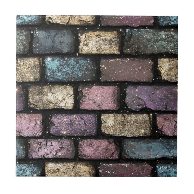 Colorful Glitter Brick Pattern Ceramic Tile (Front)