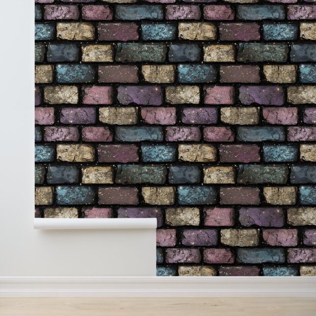 Colorful Glitter Brick Pattern Wallpaper (Application)