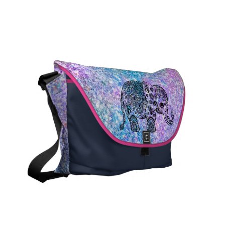 Colorful Glitter Cute Blue Elephant Messenger Bag