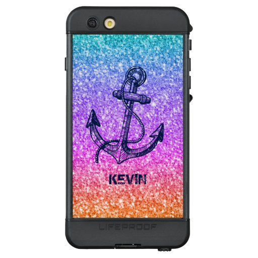 Colorful Glitter & Dark Blue Nautical Anchor LifeProof NÜÜD iPhone 6s Plus Case