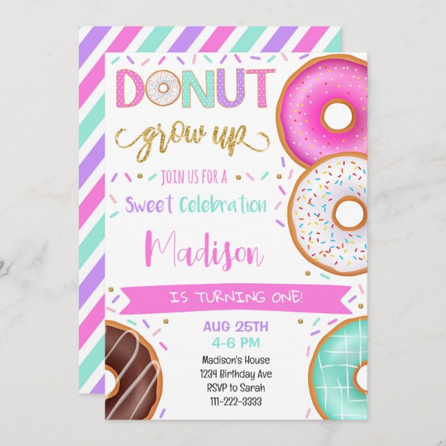 Colorful Glitter Donuts Birthday Party Invitation (Front/Back)
