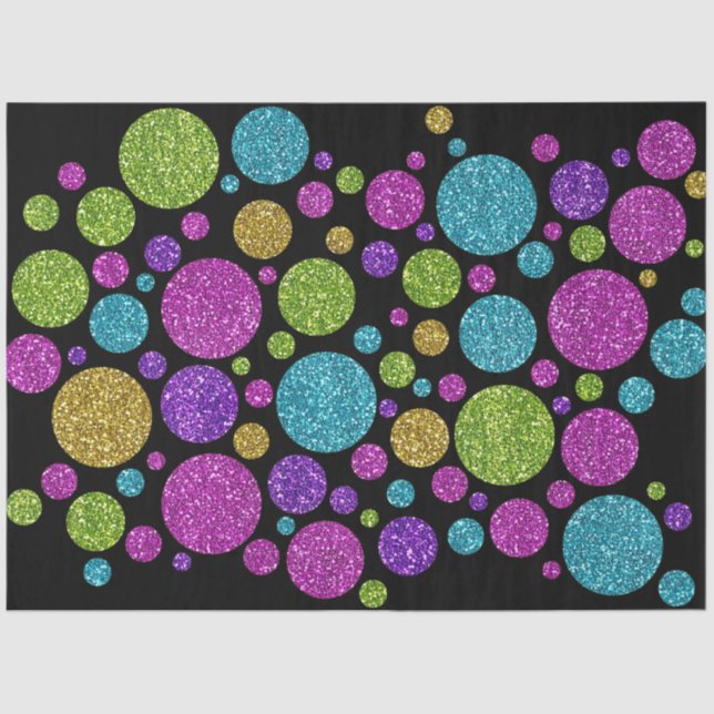 Colorful Glitter Dots Black Tissue Paper (Front)