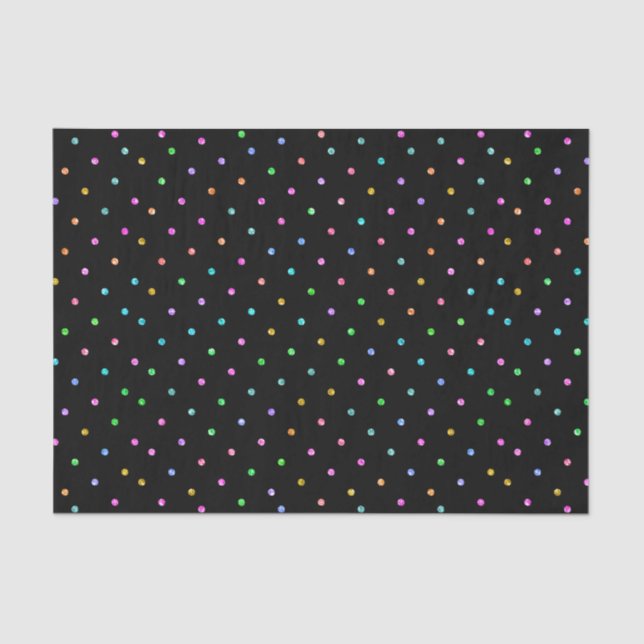 Colorful Glitter Dots Pattern On Black Tissue Paper (Front)