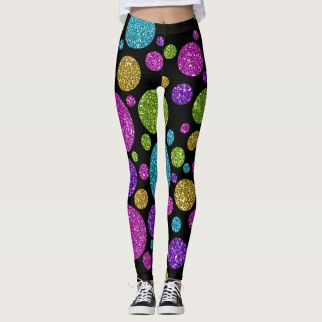 Colorful Glitter Dots Wireless Charger Leggings (Front)
