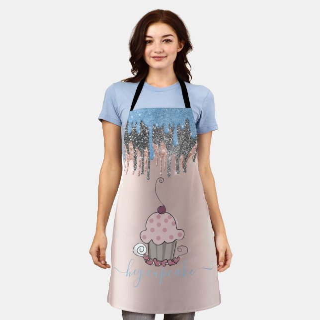 Colorful Glitter Drips Cupcake Apron (Worn)