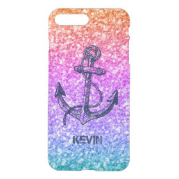 Colorful Glitter Gradient Nautical Boat Anchor iPhone 8 Plus/7 Plus Case