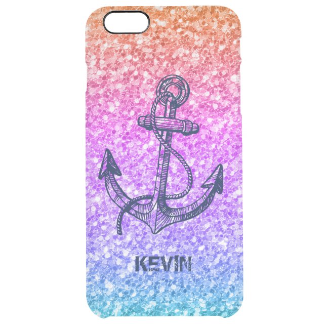 Colorful Glitter Gradient Nautical Boat Anchor Uncommon iPhone Case (Back)